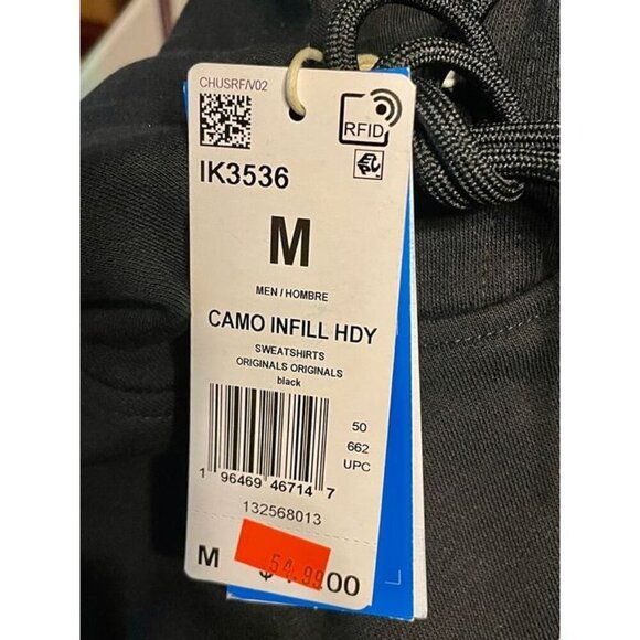 Men’s Adidas Camo MEDIUM Hoodie Sweatshirt  IK3536 Black Infill NEW WITH TAGS - Picture 3 of 4